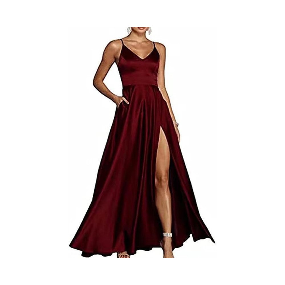 Damenkleid Ecdahicc Satynnyne Abendcunst mit Pocks v / Hi-Hals Größe S