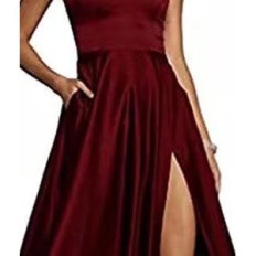 Damenkleid Ecdahicc Satynnyne Abendcunst mit Pocks v / Hi-Hals Größe S