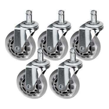 Conjunto de 5 Rodas Prateadas Roll Speed para Banco com Fixação por Pressão — conjunto mostrado
