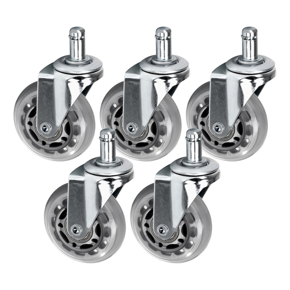 Set od 5 komada Roll Speed srebrnih kotačića za stolice s pritiskom — predmeti prikazani zajedno