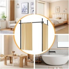 Tela com moldura e haste ajustável sem perfuração 280x317cm preto para sala de estar e quarto