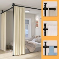 Pantalla con marco y barra ajustable sin perforación 280x317cm negro para sala de estar y dormitorio