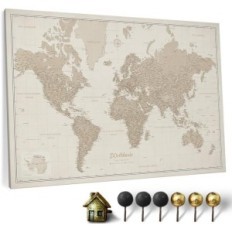 Mappa del mondo su tela con una decorazione in sughero tedesco 70x50 cm Pattern 9