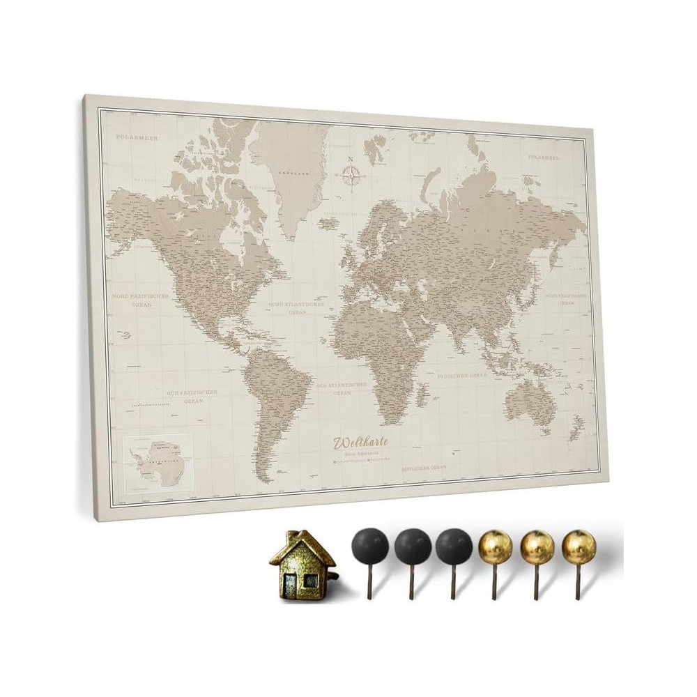World map on canvas with a German cork decoration 70x50 cm pattern 9