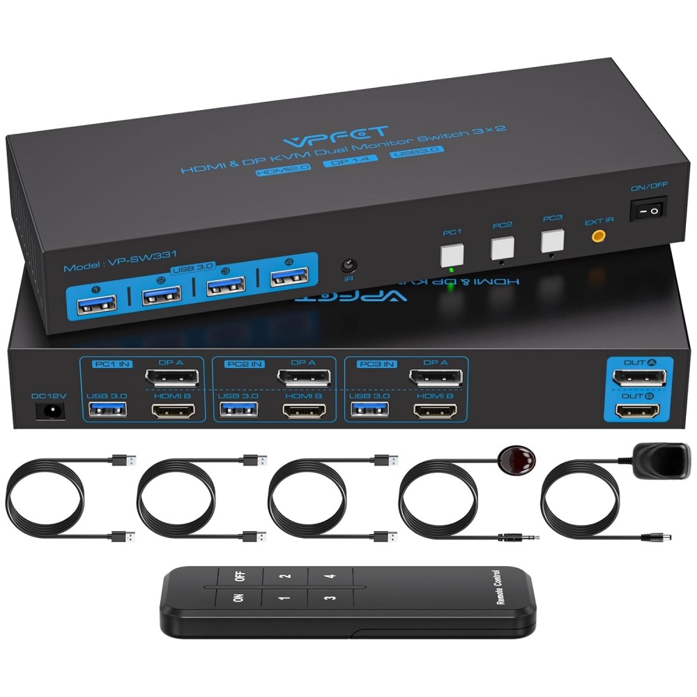 Koristi se KVM Switch USB 3.0 HDMI + DisplayPort 3 PC 4 USB Cmstedcd VP-SW331