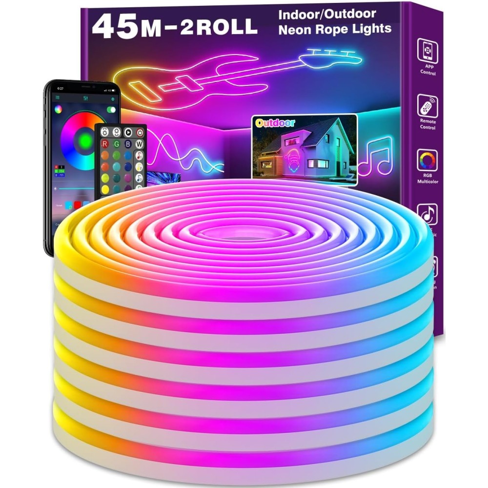 LED neon 45m letianpai RGB IP65 Elastinis valdymas Lauko lauke