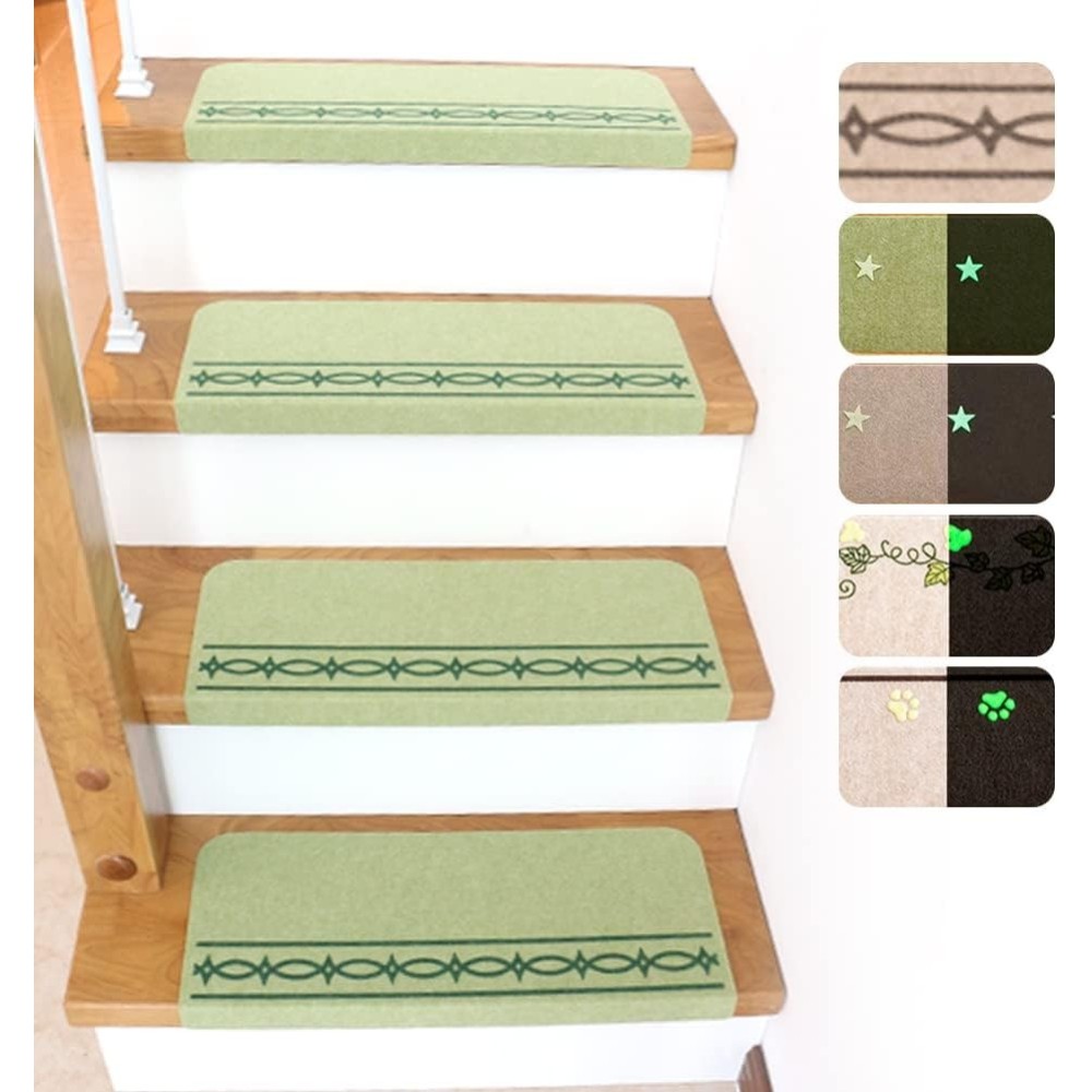 Tappeti su scale 7 pezzi. Antiscivolo verde fukuen 55x21cm