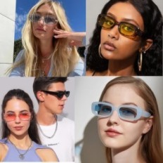 Used Retro Unisex Sunglasses Rectangular UV400 Qinqilanqi Green