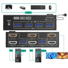 KVM Lüliti 2 PC 2 HDMI monitorid 4K @ 60Hz 2K @ 120Hz alates EDID ja USB 3.0