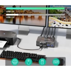 KVM Switch 2 PC 2 Monitores HDMI 4K @ 60Hz 2K @ 120Hz de EDID e USB 3.0
