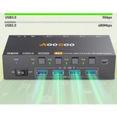 Alternar KVM HDMI 8K / 60Hz 4K / 144Hz Aoocoo KVM8401BA 4xUSB 3.0