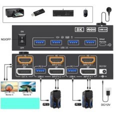 Schakelaar KVM AOOCOO KVM8202DH 2XPC 2XMonitor HDMI + DP 8K / 60HZ 4K / 144HZ