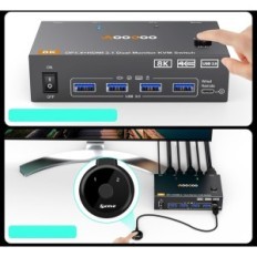 Stikalo KVM AOOOCOO KVM8202DH 2XPC 2XMonitor HDMI + DP 8K / 60Hz 4K / 144Hz