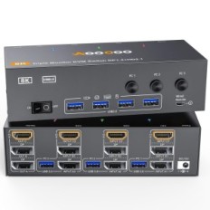 KVM 3 PC-omkopplare 3 AOOCOO KVM303DH Övervakar DP + HDMI 8K60Hz USB 3.0 (utan den ursprungliga förpackningen)