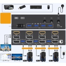 Interruttore KVM 3 PC 3 AOCOOO KVM303DH monitor DP + HDMI 8K60HZ USB 3.0 (senza la confezione originale)