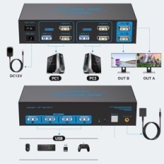 KVM AILVLVNG 4K120Hz HDMI 2XPC 2XMATOR 8K60Hz USB 3.0 Switch s 2 výfukovými USB káblami