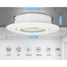 Spotlights LED embutidos 6W IP44 3000K conjunto de 12 pcs cloxsh с008