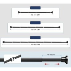 Sprchová hůlka bez vrtání 74-134cm Černá rohožka z nerezové oceli