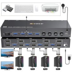 Přepínač KVM Y YOUTINGHDAV KC-KVM402DP USB 3.0 DP 4xpc 2 monitory s dálkovým ovládáním