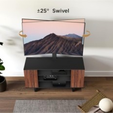 Gebrauchte / unvollständige TV-Stand-Fitueyes 32-70cal mit Drehgriff und Regalen Schwarz / Eiche