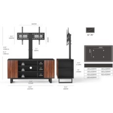 Gebrauchte / unvollständige TV-Stand-Fitueyes 32-70cal mit Drehgriff und Regalen Schwarz / Eiche