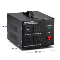 Sugadintas Crevark DT transformatorius (2000VA) 2000W 220V iki 110V USB ES / JAV