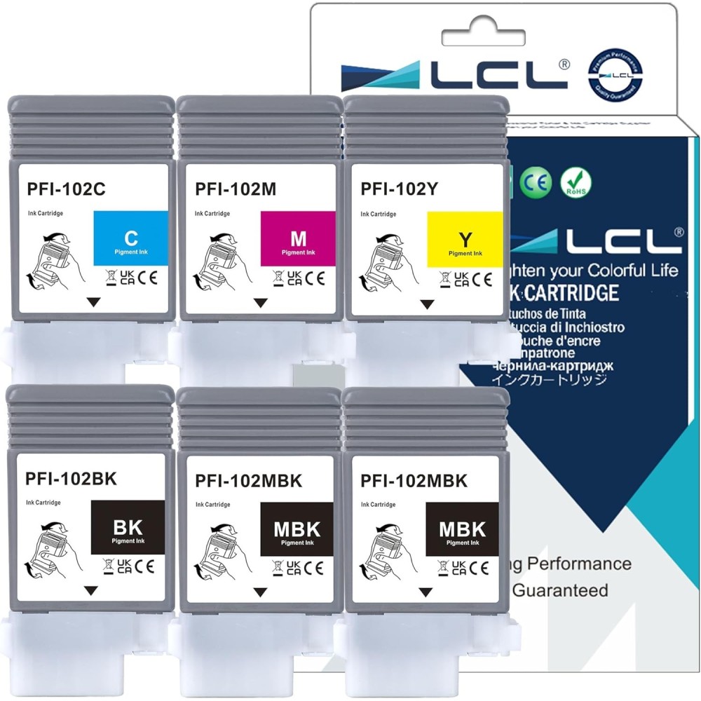 LCL Inks Replacements PFI102 for Canon IPF500-760 6 pcs. Set