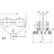 Eller ELPT005 paprsek vozík Pt 0,5t / 500 kg Rozteč 58-203 mm