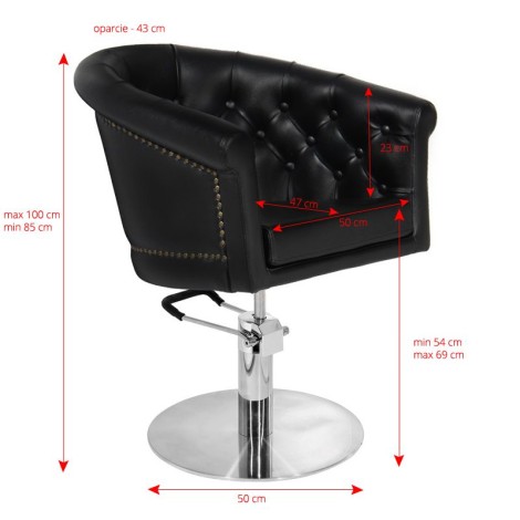 Sillón de peluquería Gabbiano negro — vista lateral