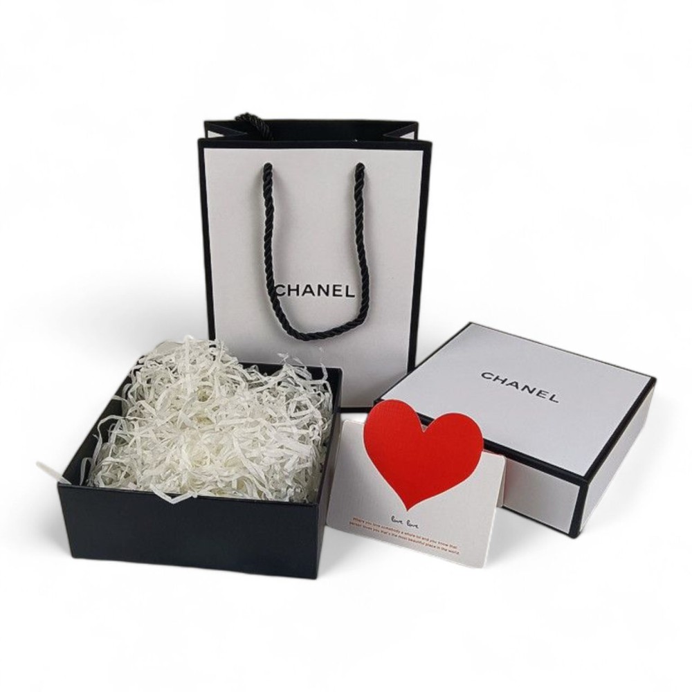 Sada tašky a box Chanel White 145x145mm s čiernou rukoväťou String
