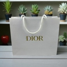 Sacchetto di carta Dior 27x10x23cm Carta con texture bianca con maniglie bianche