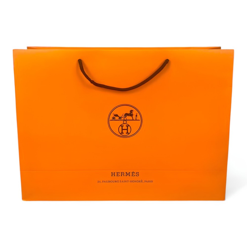 Hermes 42x14x30 cm taske orange med tykke papir sorte håndtag