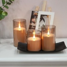 Cibnew LED-Kerzen 3 Stück. Grau flammenlos mit Fernbedienung und Timer