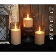 Cibnew LED stearinlys 3 stk. Grå flameless med fjernbetjening og timer