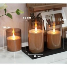 Cibnew LED stearinlys 3 stk. Grå flameless med fjernbetjening og timer