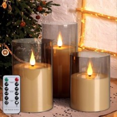 CIBNEW LED candles 3 pcs. Gray flameless with remote control and timer