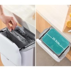 Cesta de basura. Plegable 9l Ytacrea colgando con una tapa de la exposición del baño