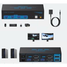 KVM DisplayPort 2XPC Switch til 2 skærme 4K120Hz 8k60Hz USB3.0