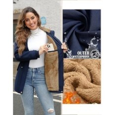 Chaqueta de invierno CMTOP de mujer de largo con una capucha calentada con bolsillos