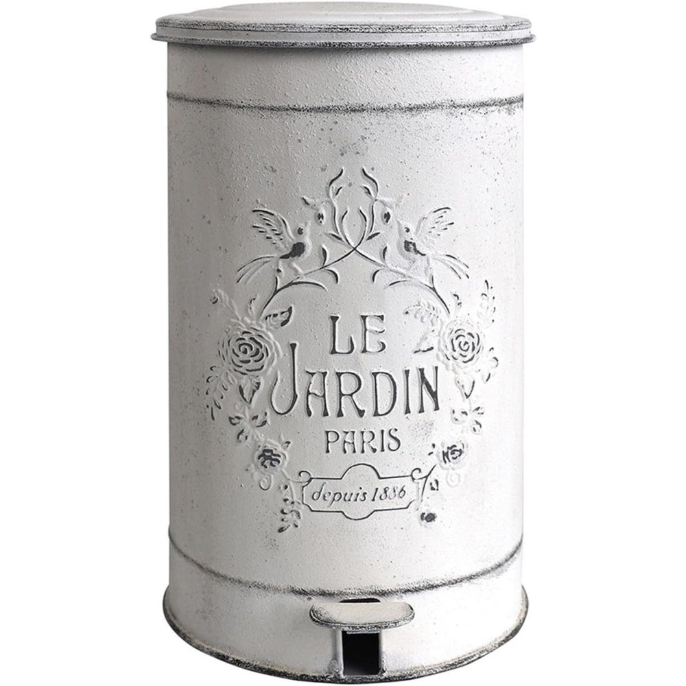 Cesta de la basura del jardín para la exposición de pedal retro blanco