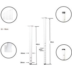 Beine für Tisch einstellbar 55-90 cm Metall 4 Stück. Jahof White