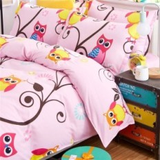 Dječja posteljina. Set mikrofibre. Ashanlan 135x200 ružičasta u sovu