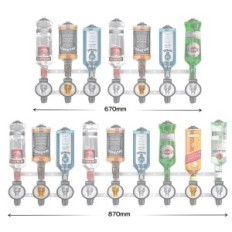 Alkoholspender für 4-Flaschen-Flaschen. Optikleiste. Professionell suspendiert