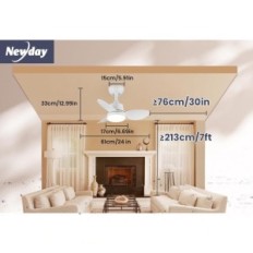 Laeventilaator LED-valgustusega. Newday 61cm. Valge kaugjuhtimispult