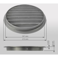 Grille de ventilation en aluminium 250mm gris avec maille pour salle de bain / cuisine