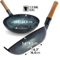 Wok stål yosukata 123-34cm krydret flad dno til induktion og rør steg
