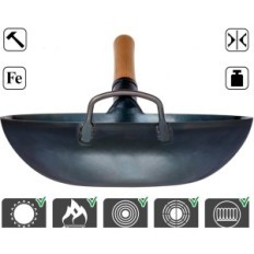 Wok Steel Yosukata 123-34cm kokenut litteä DNO induktiolle ja sekoita paista
