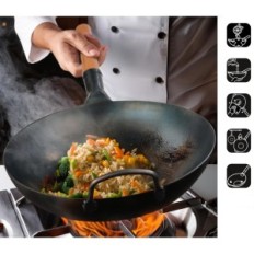 Wok Steel Yosukata 123-34cm Appartement appartement assaisonné pour l'induction et remuer
