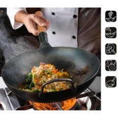 Wok Steel Yosukata 123-34cm Appartement appartement assaisonné pour l'induction et remuer