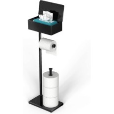 Support pour le papier toilette Noir avec une étagère autoportante. Accessoires de salle de bain Exposition